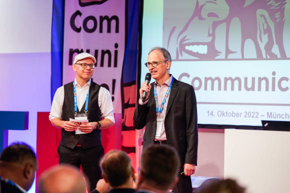 Christopher Bertele, Projektleiter der Communicate! und Roland Bernhard, Chefredakteur der Telecom Handel 
