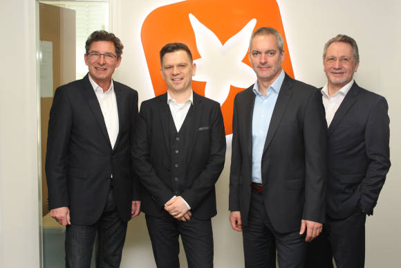 Jürgen Signer, COO Starface, Dominik Walter, Leitung Einkauf und Produktmanagement Herweck, Rolf Ehrhardt, Produktmanager ITK-Systeme/Einkauf, Herweck, Hans-Peter Mistele, Leiter Vertrieb bei Starface (v.l.n.r.) 