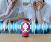 Menschen sprechen mit smartem Speaker