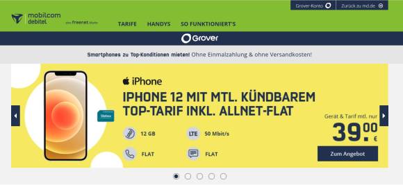 Die Website von Grover 