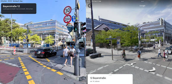 Apple Look Around und Google Street View im Vergleich 