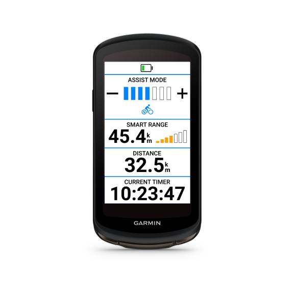 Ein Fahrradcomputer (sieht aus wie ein Smartphone mit breiteren Rändern)