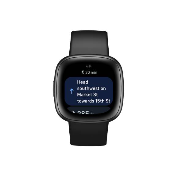 Eine Smartwatch zeigt Navigations-Informationen an