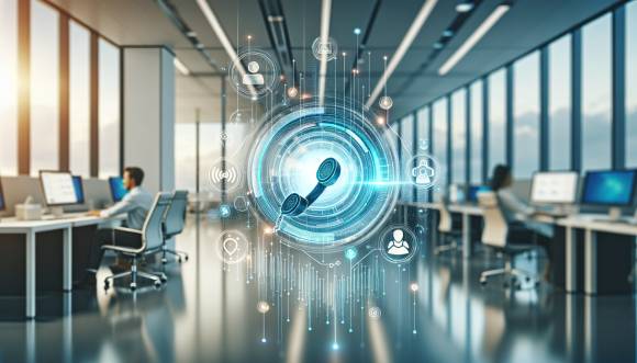 NFON mit Unterstützung von künstliche Intelligenz bei der Anrufvermittlung.  