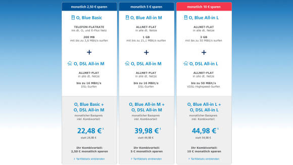 Beispieltarife von O2 Blue One